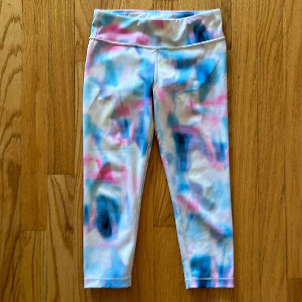 Athleta Girl sz 8/10 swirl multi color crop leggings great pre owned condition